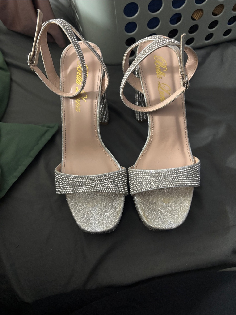 Bella Marie Sparkling Silver Block Heel Sandals